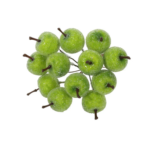 11cm Mini Green Frosted Apples Pick - 12 apples per pick (XB9)