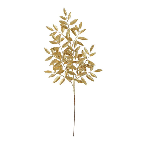 60cm Metallic Gold Glitter Leaf Spray - Christmas Xmas Artificial