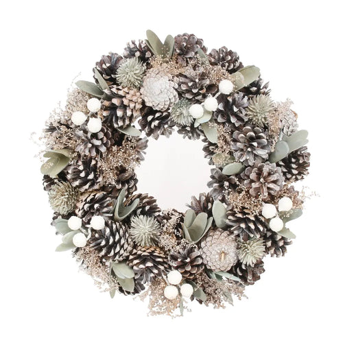 30cm Soft Greens and White Boxed Wreath -  Christmas Artificial Xmas