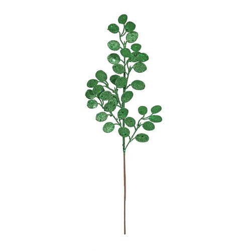 60cm Green Glitter Eucalyptus Stem - Christmas Xmas Artificial