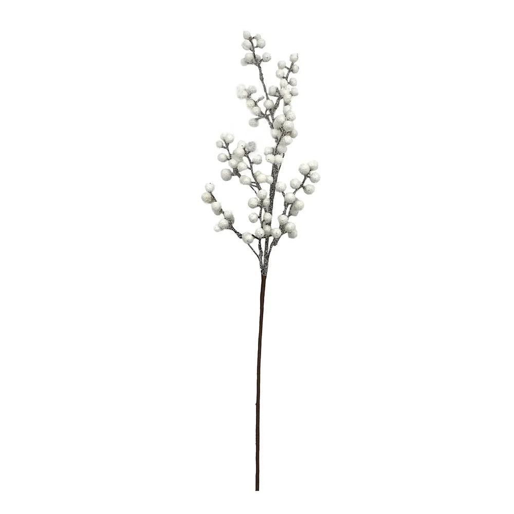 72cm Frosted White Berry Stem - Christmas Xmas Artificial