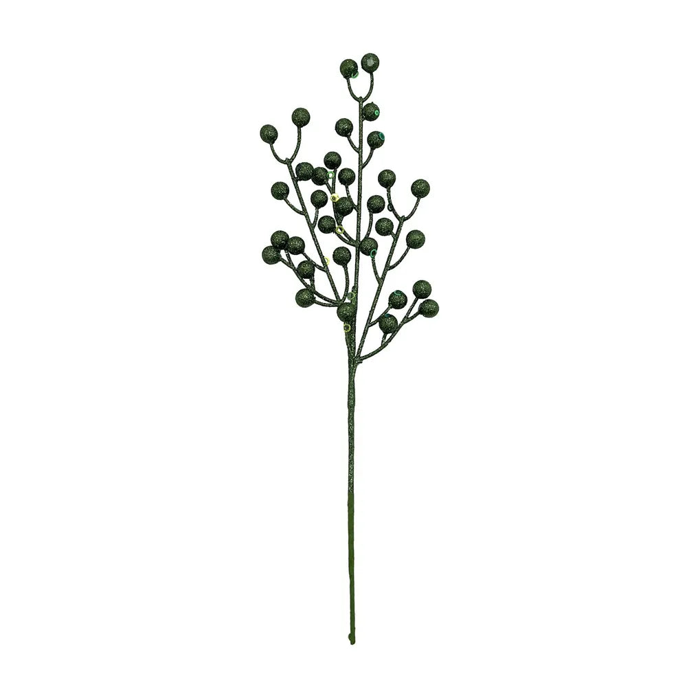 42cm Green Glitter Berry Stem - Christmas Xmas Artificial