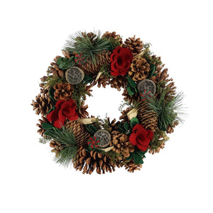 30cm Red Flower Natural Lotus Head Boxed Wreath -  Christmas Artificial Xmas