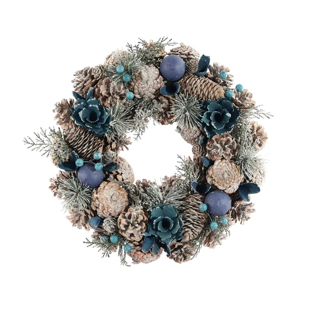 36cm Deluxe Blue Tone Boxed Wreath -  Christmas Artificial Xmas
