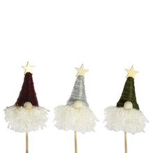 Load image into Gallery viewer, 12 x 50cm Large Wooden Gnome with Hat Picks - Burgundy Green Grey