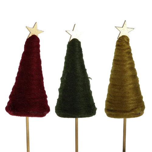 12 x 50cm Large Wool Tree with Star Picks - Burgundy Green Gold