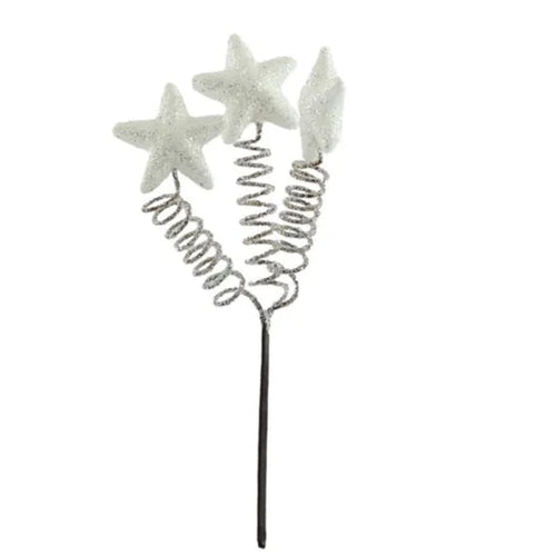 16cm Christmas White Star Glitter Pick with Springs