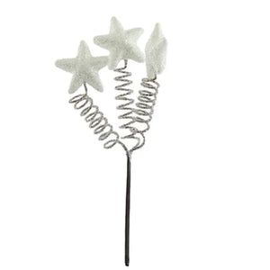 16cm Christmas White Star Glitter Pick with Springs
