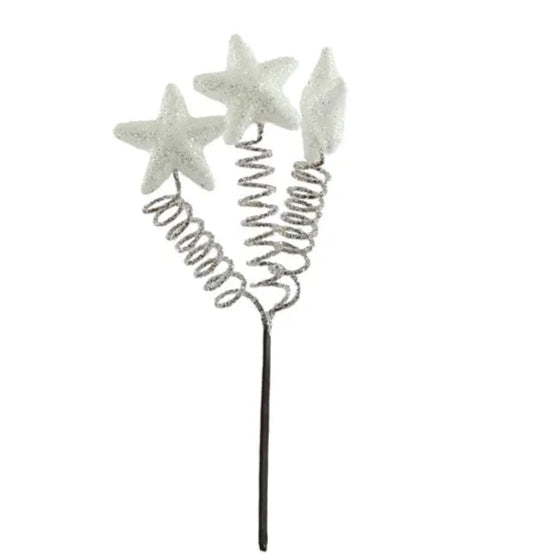 16cm Christmas White Star Glitter Pick with Springs