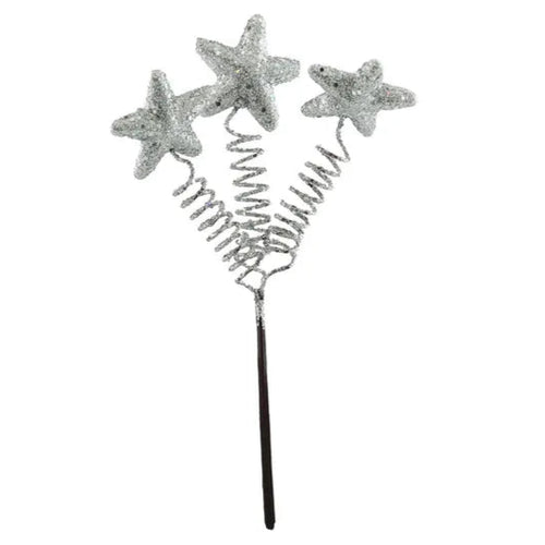 16cm Christmas Silver Star Glitter Pick with Springs