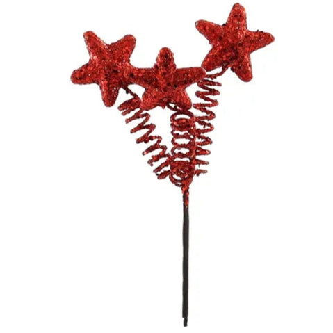 16cm Christmas Red Star Glitter Pick with Springs