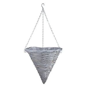 12" Grey Wash Cone Lined Hanging Basket