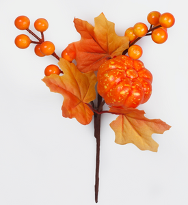 25cm Orange Halloween Pumpkin and Berry on a Pick - Autumnal