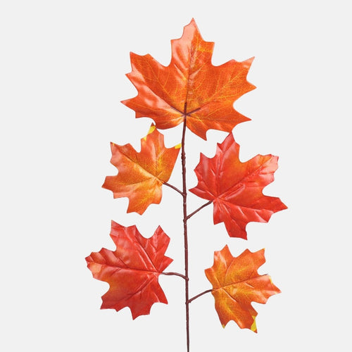 1 x 57cm Red Orange Maple Branch Green Foliage Greenery - Autumn