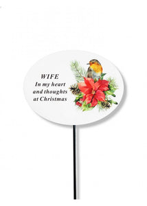 White Christmas Robin Poinsettia Memorial Stick Xmas Tribute Spike Grave Stake