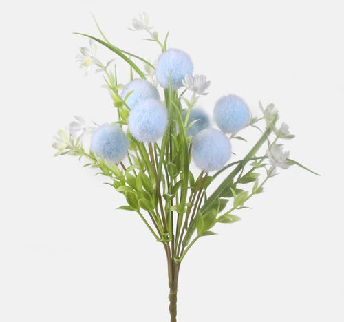 31cm Blue Thistle Bunch with Foliage - Artificial Flower