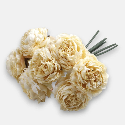 27cm Large Deluxe Peony Bouquet - Pale Yellow / Ivory