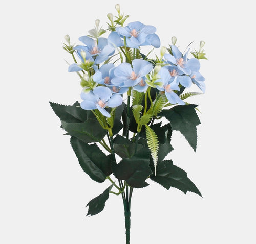 34cm Blue Primrose Bunch with Foliage - Artificial Flower