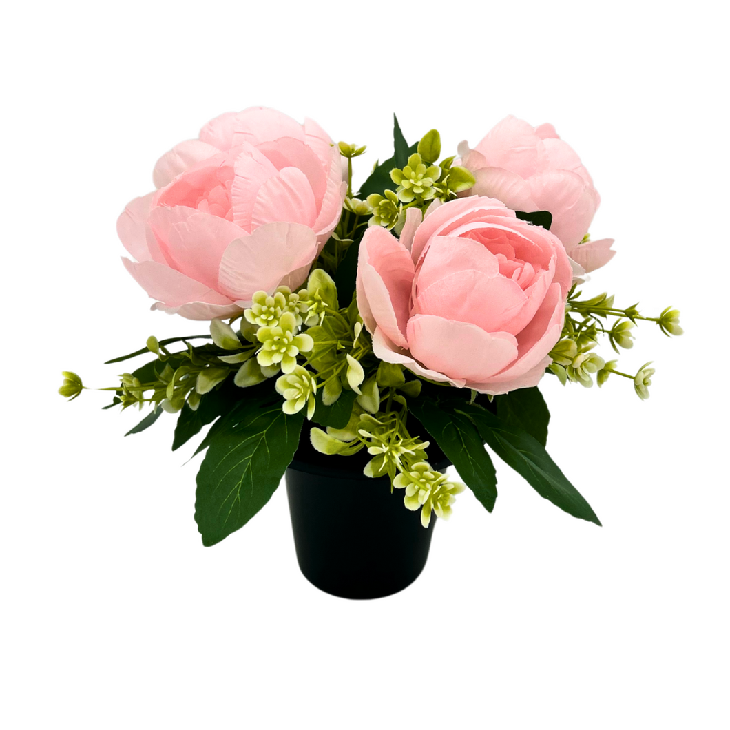 Pink Ranunculus and Foliage Weighted Memorial Grave Pot