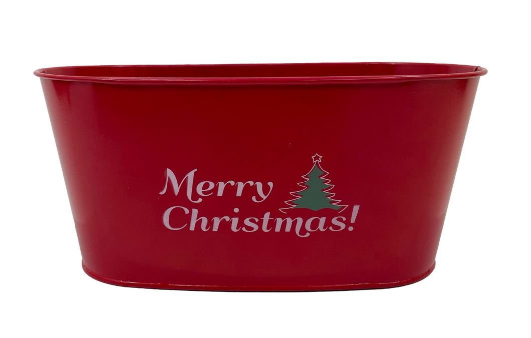 25cm Red Merry Christmas Zinc Metal Trough