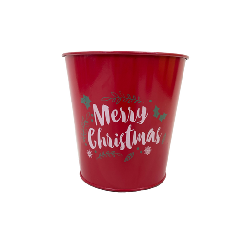 16cm Red Merry Christmas Zinc Metal Pot