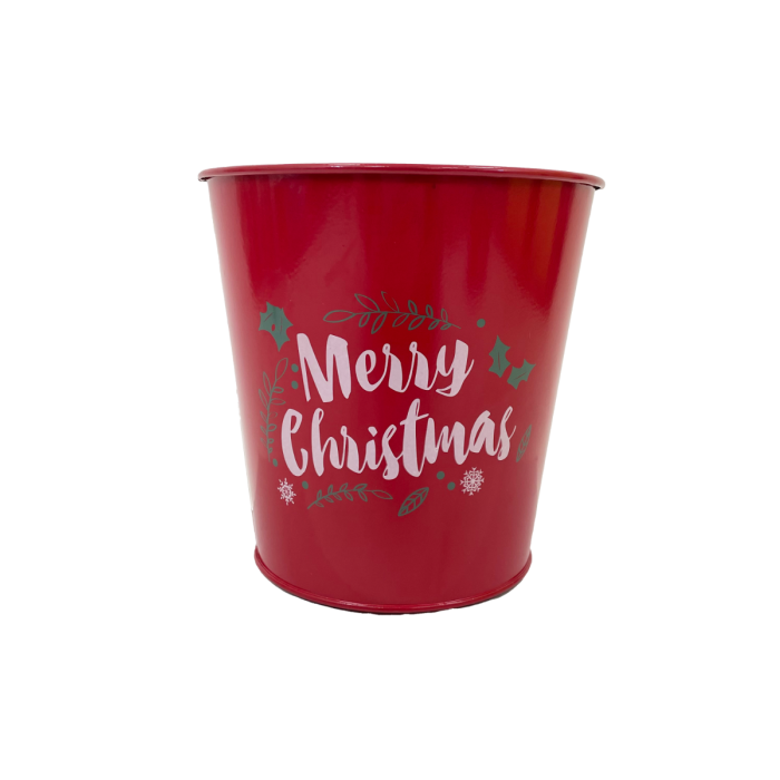 16cm Red Merry Christmas Zinc Metal Pot