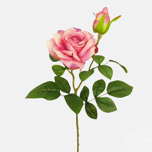 47cm Pink Real Touch Rose - Artificial Single Stem Flower