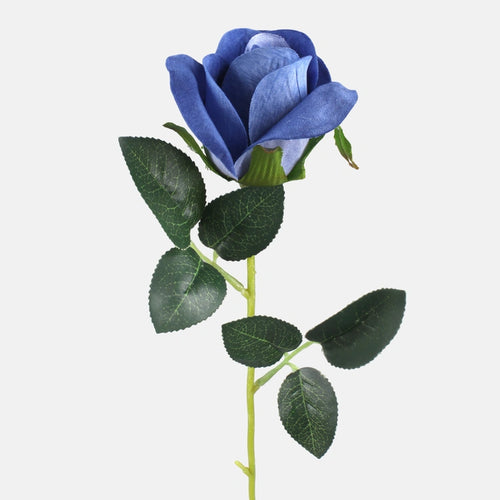 55cm Velvet Blue Rosebud Stem - Silk Artificial Single Stem