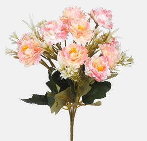 28cm Pink/Peach Rose Bunch with Foliage - Artificial Flower