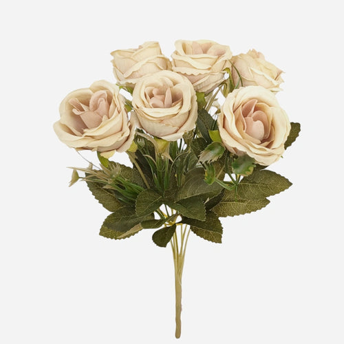 30cm Coffee Rose and Foliage Bunch - 6 Heads