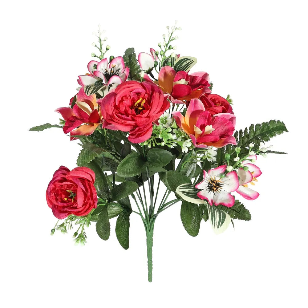 38cm Orchid Peony Mixed Posy - Cerise - Artificial