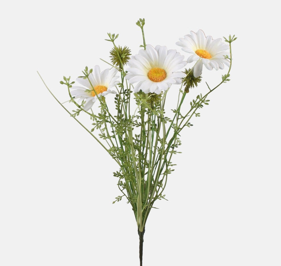 47cm White Daisy Bunch with Foliage - Artificial Flower