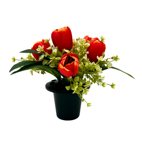 Orange Tulip and Foliage Weighted Memorial Grave Pot