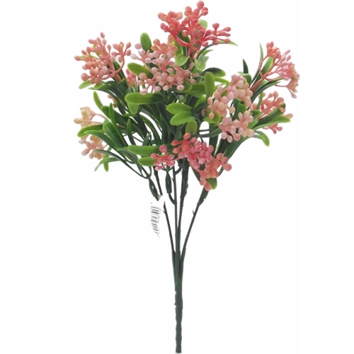 30cm Plastic Berry Bush Pink with Greenery