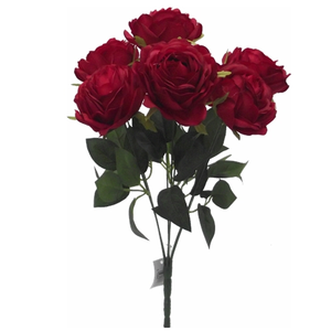 40cm Open Rose Bush Bunch Red - Christmas Artificial Flower Valentine