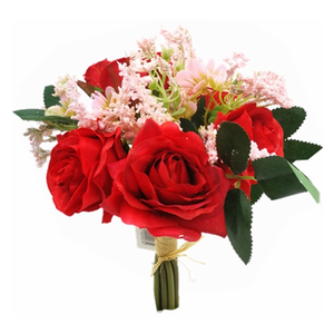 22cm Red Mini Rose and Rosebud Bundle with Foliage - Artificial Flower