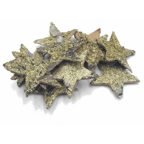 5cm Gold Birch Star x 12pcs - Wooden Wreath Xmas Christmas Decoration