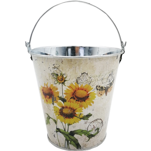 13cm Metal Pot with Handle - Sunflower