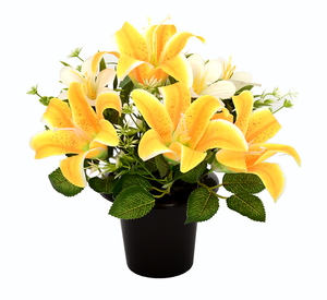 Yellow / Ivory Lillies and Foliage Memorial Grave Pot