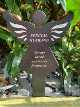 Load image into Gallery viewer, Black &amp; White Plastic Memorial Angel Cherub Stake Graveside Spike Crematorium