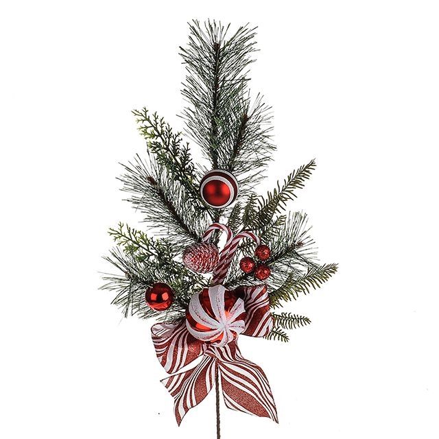 61cm Artificial Spruce Candy Cane Spray with Baubles - Christmas Wreath Decoration