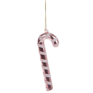 12cm Glass Pink Candy Cane Design Bauble - Christmas Wreath Decoration