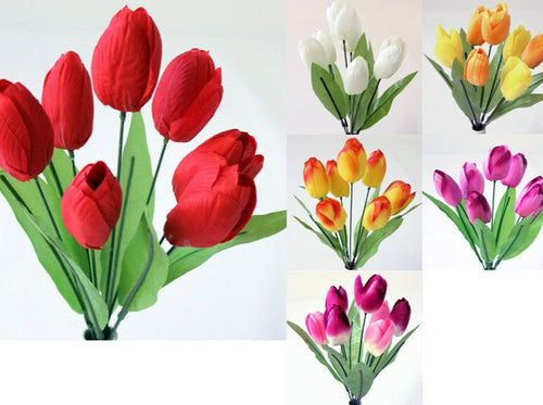 36cm Tulip Bush - Artificial Silk Flower (ND)