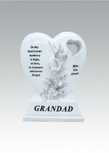 White Silver Double Heart Floral Memorial - Remembrance Graveside Plaque Tribute