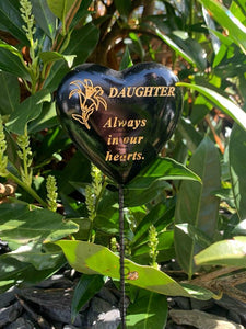 Black & Gold Resin Memorial Lily Heart Stick Stake Graveside Spike Crematorium
