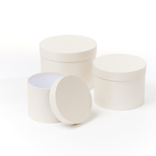 Set of 3 - Round Cream Hat Box Boxes - Storage Florist Home Gift Decoration