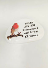 Load image into Gallery viewer, White Robin Pebble Christmas Memorial Tribute - Xmas Tree Plaque Verse Graveside