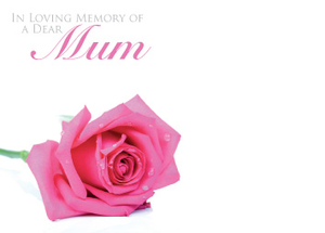 1 x Pack Large In Loving Memory of a Dear Mum Card - Funeral / Memorial Pink Rose Floral Design