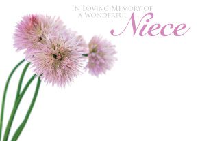 1 x Pack Large In Loving Memory of a Wonderful Niece Card - Funeral / Memorial Lilac Allium Floral Design