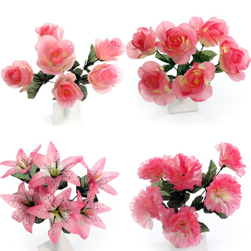 35cm Pink Artificial Flower Bunch - Lily Carnation Rose